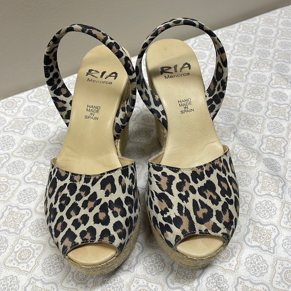 Beautiful handmade in Spain animal print wedges sandals